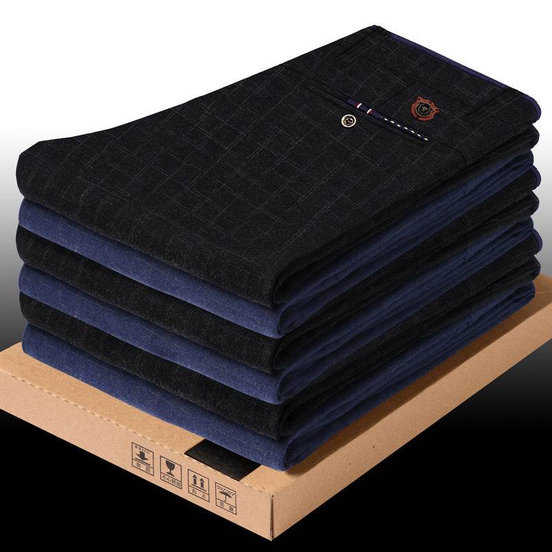 Men's Casual Slim-fit Small-foot Stretch Checked Trousers - MYLUXURY LANE ENTERPRISE