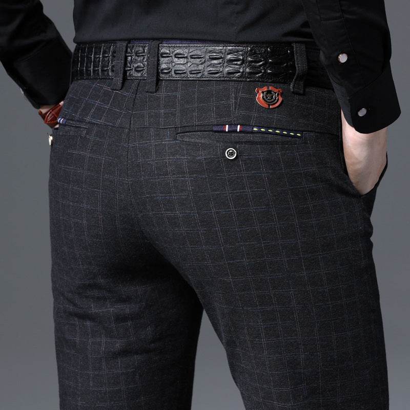 Men's Casual Slim-fit Small-foot Stretch Checked Trousers - MYLUXURY LANE ENTERPRISE