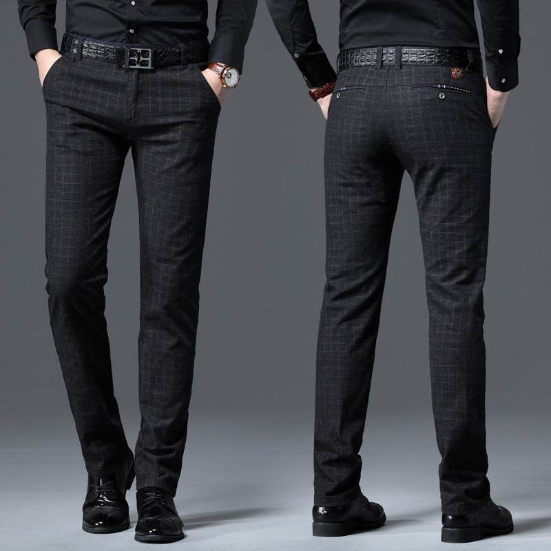 Men's Casual Slim-fit Small-foot Stretch Checked Trousers - MYLUXURY LANE ENTERPRISE