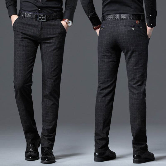Men's Casual Slim-fit Small-foot Stretch Checked Trousers - MYLUXURY LANE ENTERPRISE