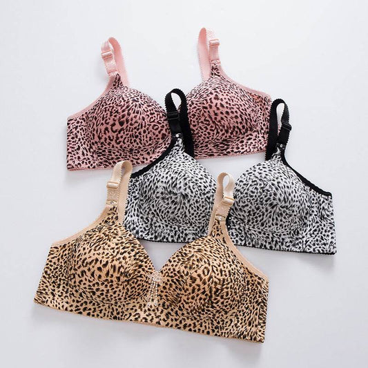 Leopard Print Underwear Women No Steel Ring Gather Bra Middle-Aged Thin Comfortable Bra - MYLUXURY LANE ENTERPRISE