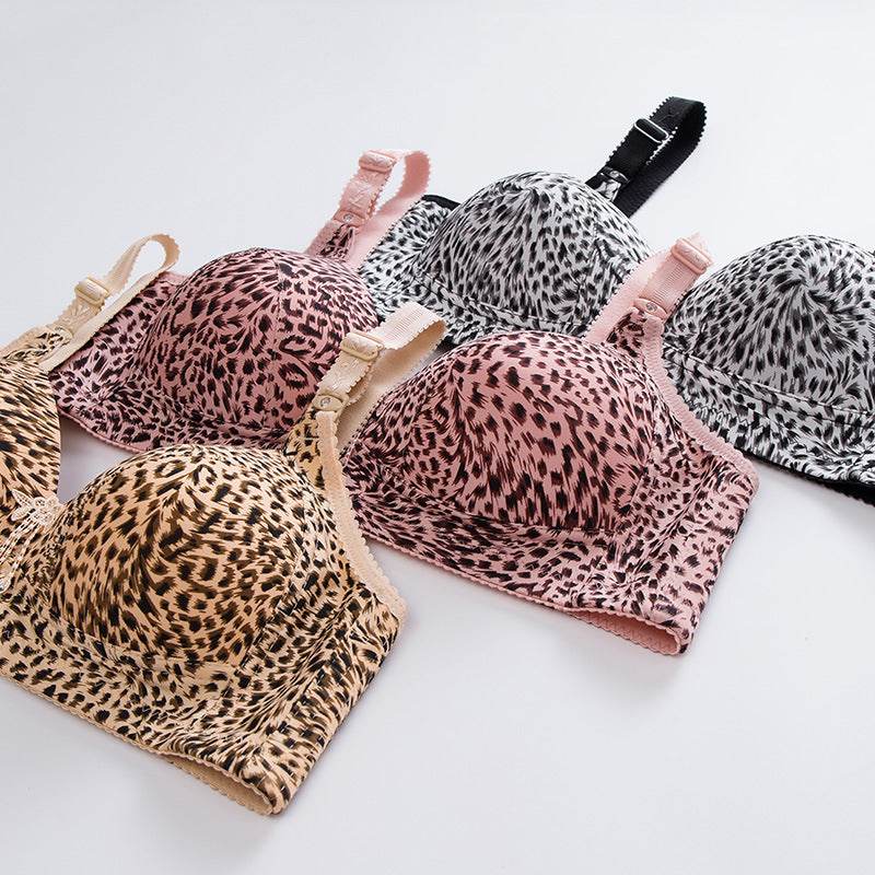 Leopard Print Underwear Women No Steel Ring Gather Bra Middle-Aged Thin Comfortable Bra - MYLUXURY LANE ENTERPRISE