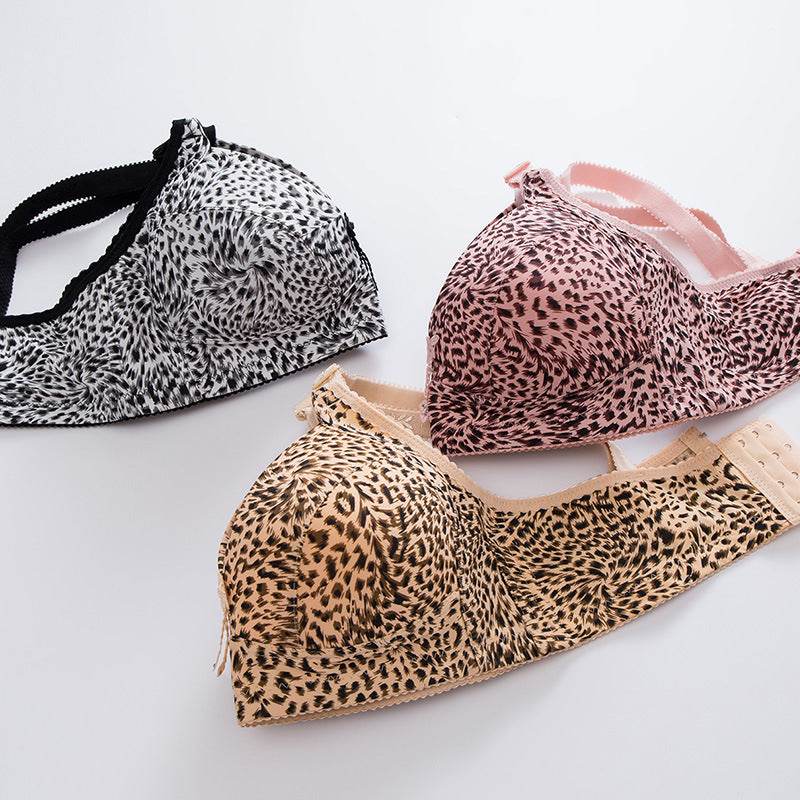 Leopard Print Underwear Women No Steel Ring Gather Bra Middle-Aged Thin Comfortable Bra - MYLUXURY LANE ENTERPRISE