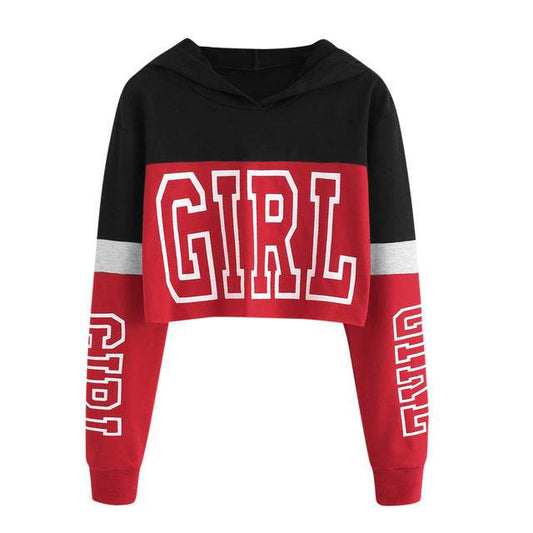 Crop Top Hoodie Sweatshirt Hoodies Women Patchwork Lett - MYLUXURY LANE ENTERPRISE