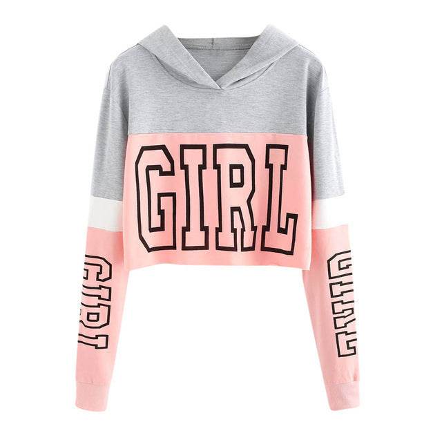 Crop Top Hoodie Sweatshirt Hoodies Women Patchwork Lett - MYLUXURY LANE ENTERPRISE