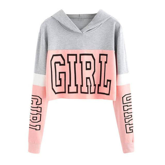 Crop Top Hoodie Sweatshirt Hoodies Women Patchwork Lett - MYLUXURY LANE ENTERPRISE