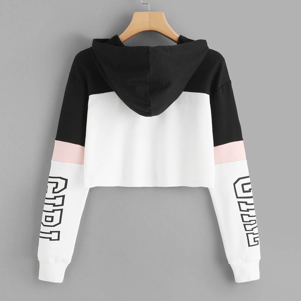 Crop Top Hoodie Sweatshirt Hoodies Women Patchwork Lett - MYLUXURY LANE ENTERPRISE
