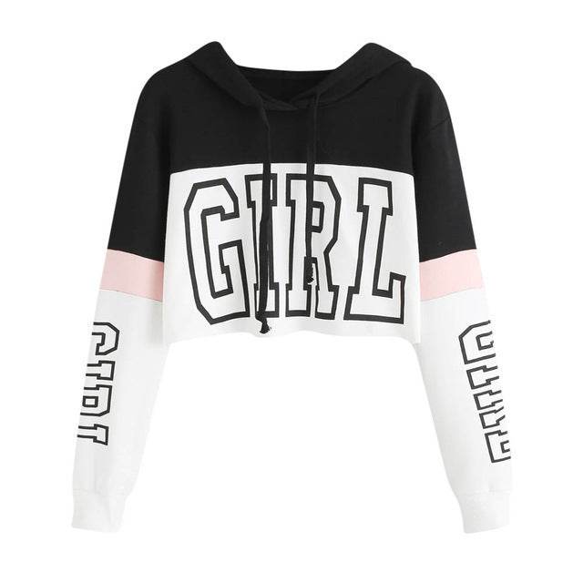 Crop Top Hoodie Sweatshirt Hoodies Women Patchwork Lett - MYLUXURY LANE ENTERPRISE