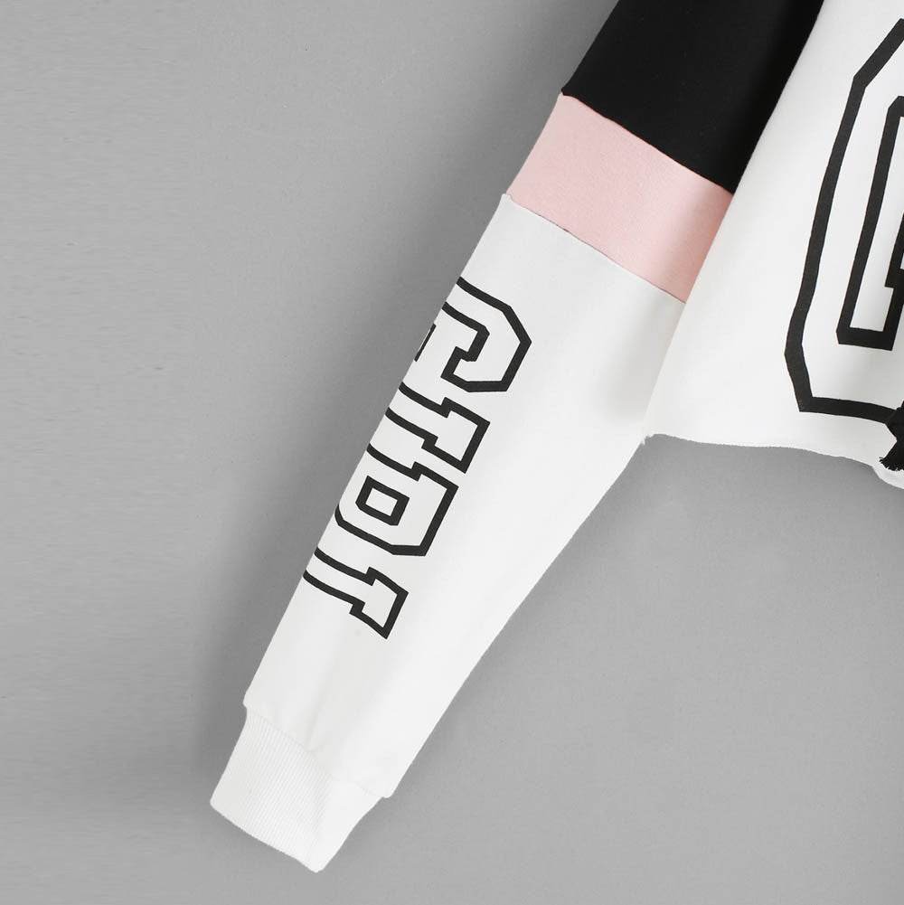 Crop Top Hoodie Sweatshirt Hoodies Women Patchwork Lett - MYLUXURY LANE ENTERPRISE