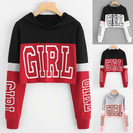 Crop Top Hoodie Sweatshirt Hoodies Women Patchwork Lett - MYLUXURY LANE ENTERPRISE