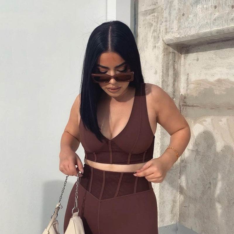 Women's Low-cut Stitching Slim-fitting Sports Fitness Suit - MYLUXURY LANE ENTERPRISE