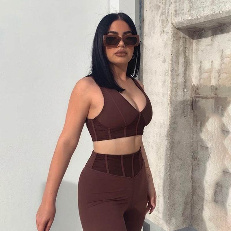 Women's Low-cut Stitching Slim-fitting Sports Fitness Suit - MYLUXURY LANE ENTERPRISE