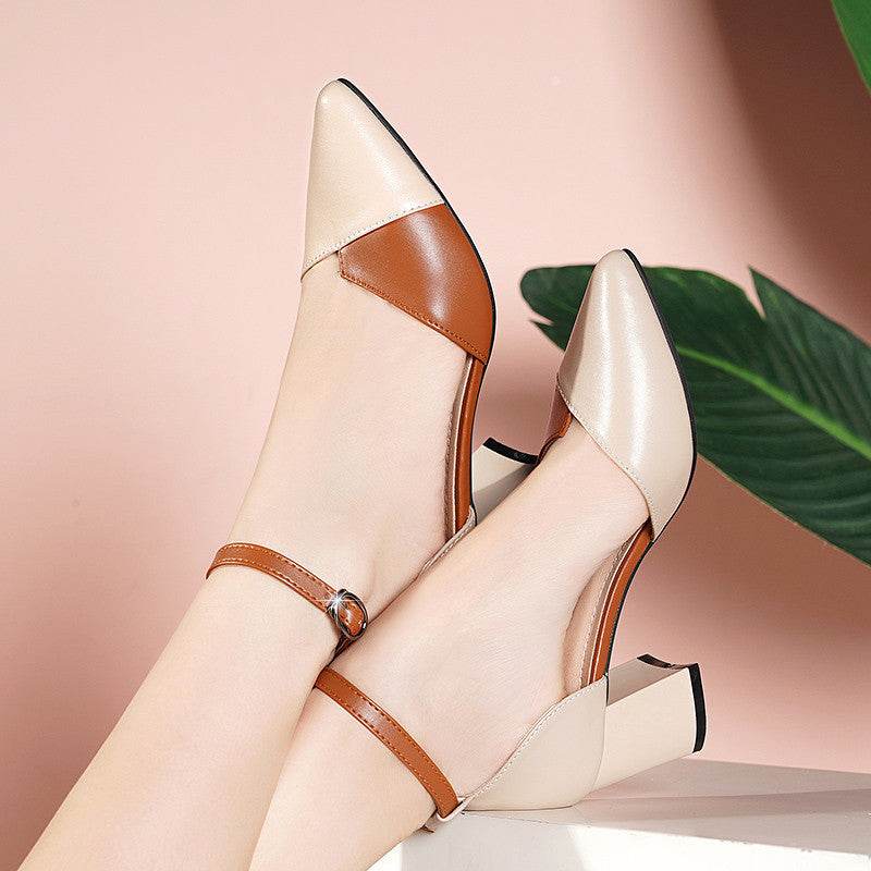 Summer Fashion Thick Heel Temperament Pointed Toe Shoes - MYLUXURY LANE ENTERPRISE