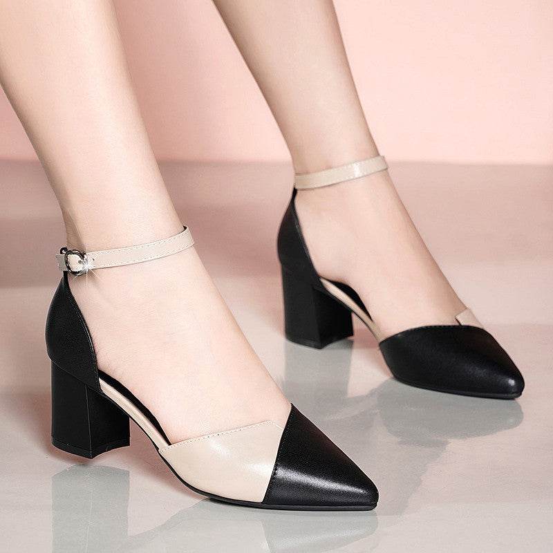 Summer Fashion Thick Heel Temperament Pointed Toe Shoes - MYLUXURY LANE ENTERPRISE