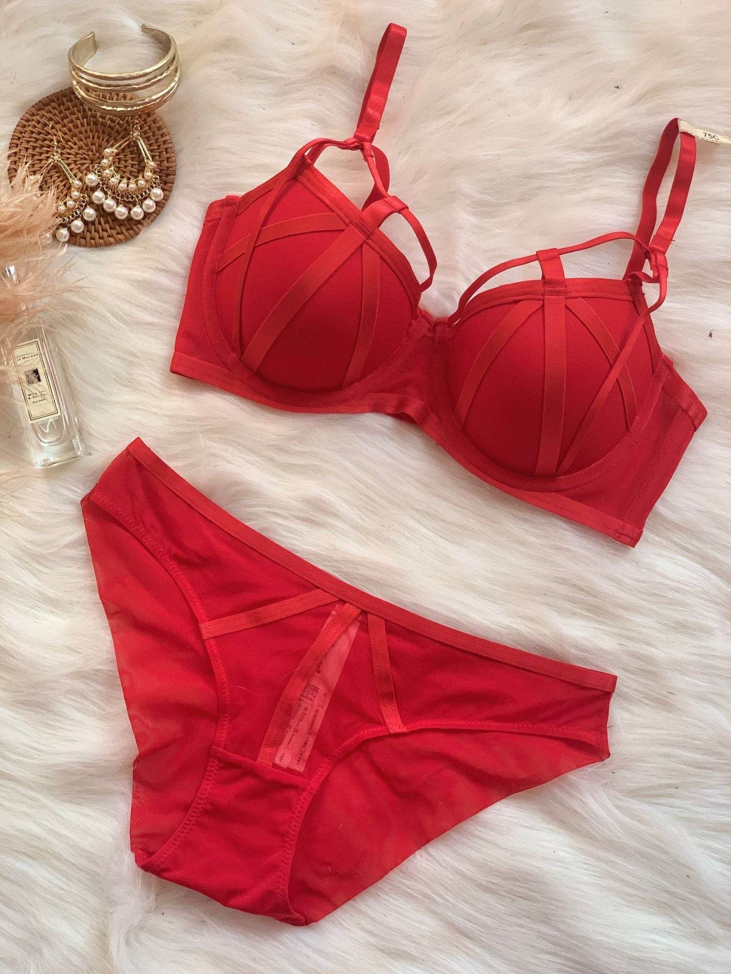 Lace-up Underwear Women Gather Plus Size Bra Set - MYLUXURY LANE ENTERPRISE