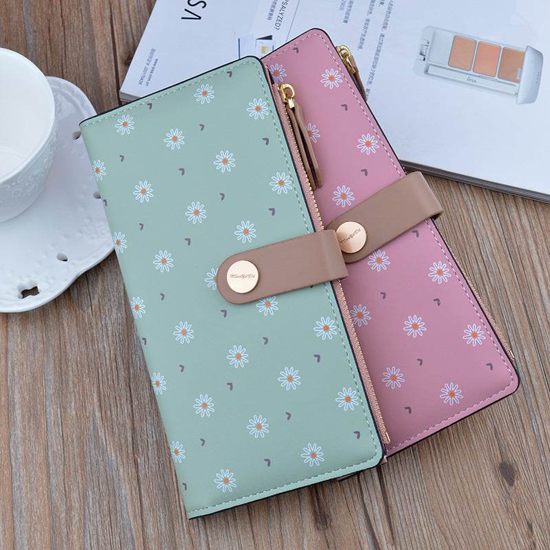 New Style Women's Wallet Long Fashion Flower Soft Wallet Korean Student Zipper Buckle Multi-Card Pocket Thin Wallet - MYLUXURY LANE ENTERPRISE