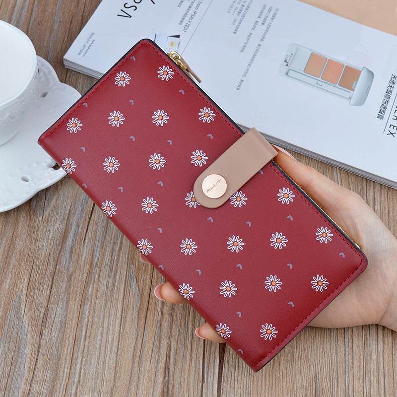 New Style Women's Wallet Long Fashion Flower Soft Wallet Korean Student Zipper Buckle Multi-Card Pocket Thin Wallet - MYLUXURY LANE ENTERPRISE