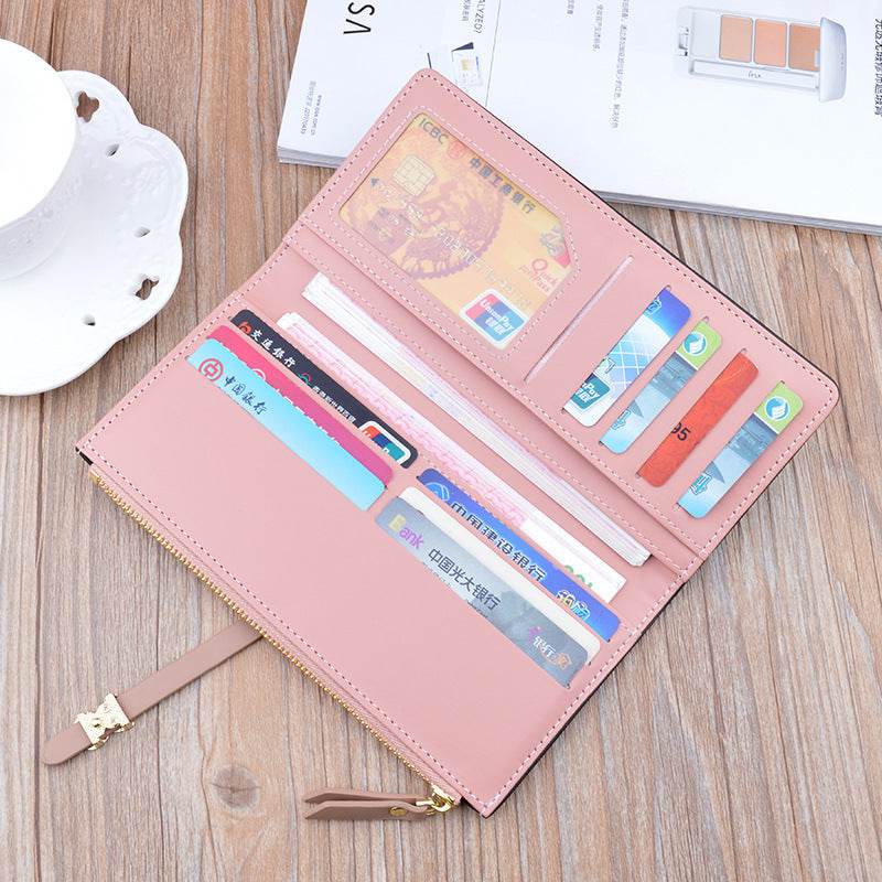New Style Ladies Wallet Female Long Style Korean Student Fashion Zipper Buckle Thin Wallet Multi-Card Position Soft Wallet Card Case - MYLUXURY LANE ENTERPRISE
