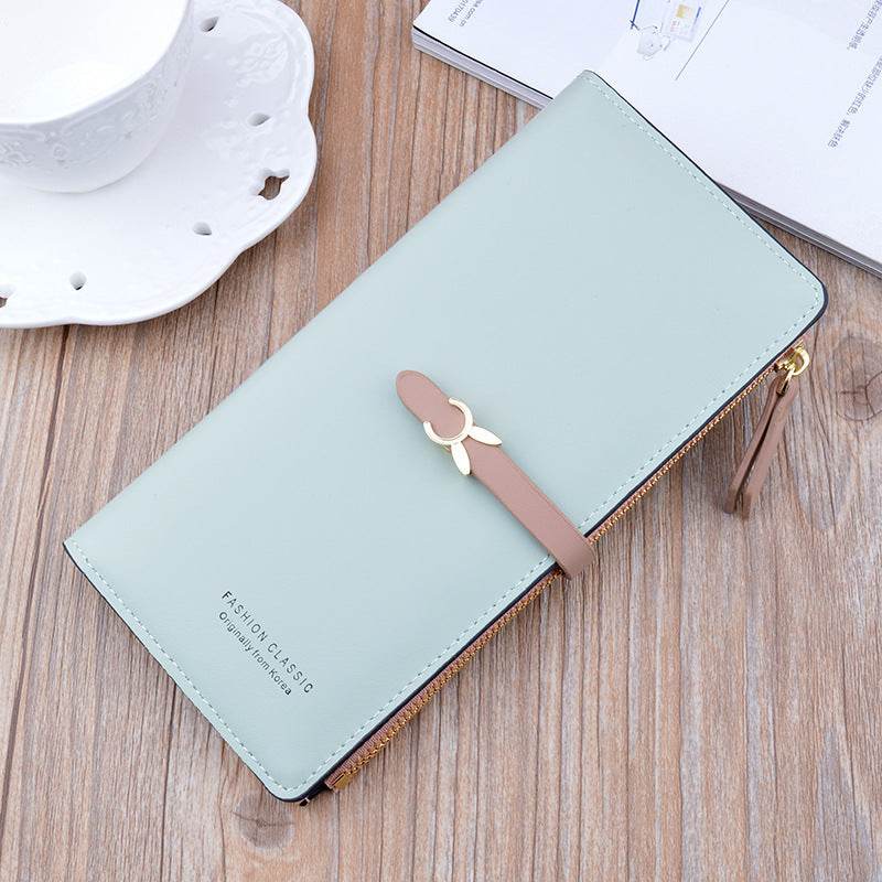 New Style Ladies Wallet Female Long Style Korean Student Fashion Zipper Buckle Thin Wallet Multi-Card Position Soft Wallet Card Case - MYLUXURY LANE ENTERPRISE