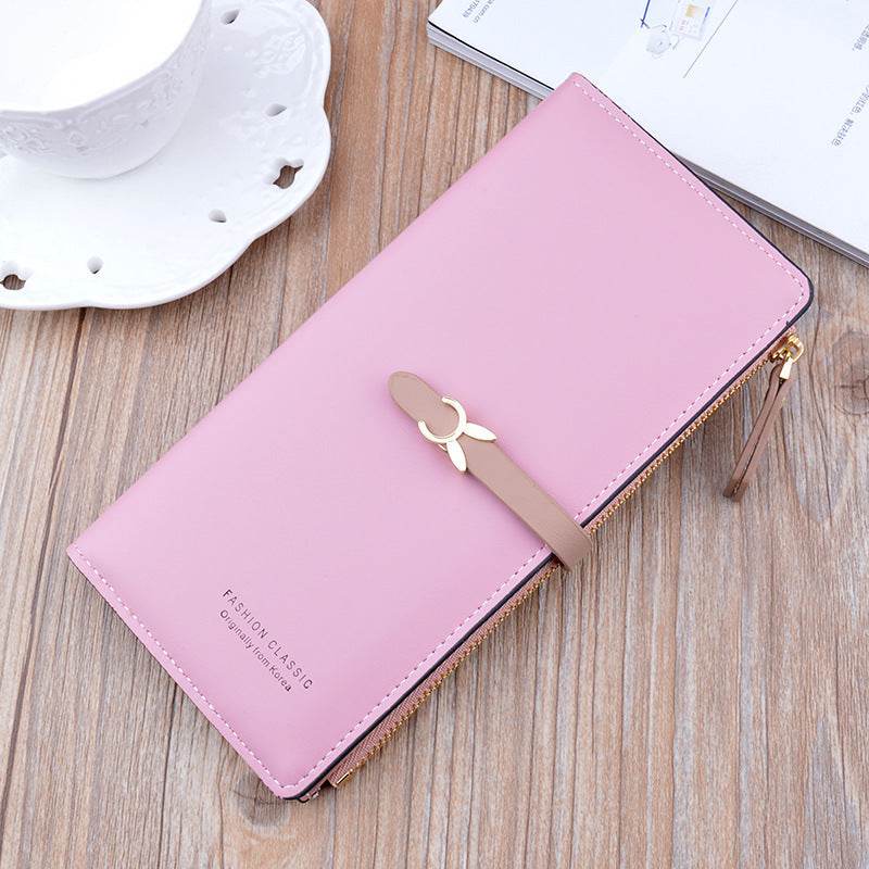 New Style Ladies Wallet Female Long Style Korean Student Fashion Zipper Buckle Thin Wallet Multi-Card Position Soft Wallet Card Case - MYLUXURY LANE ENTERPRISE