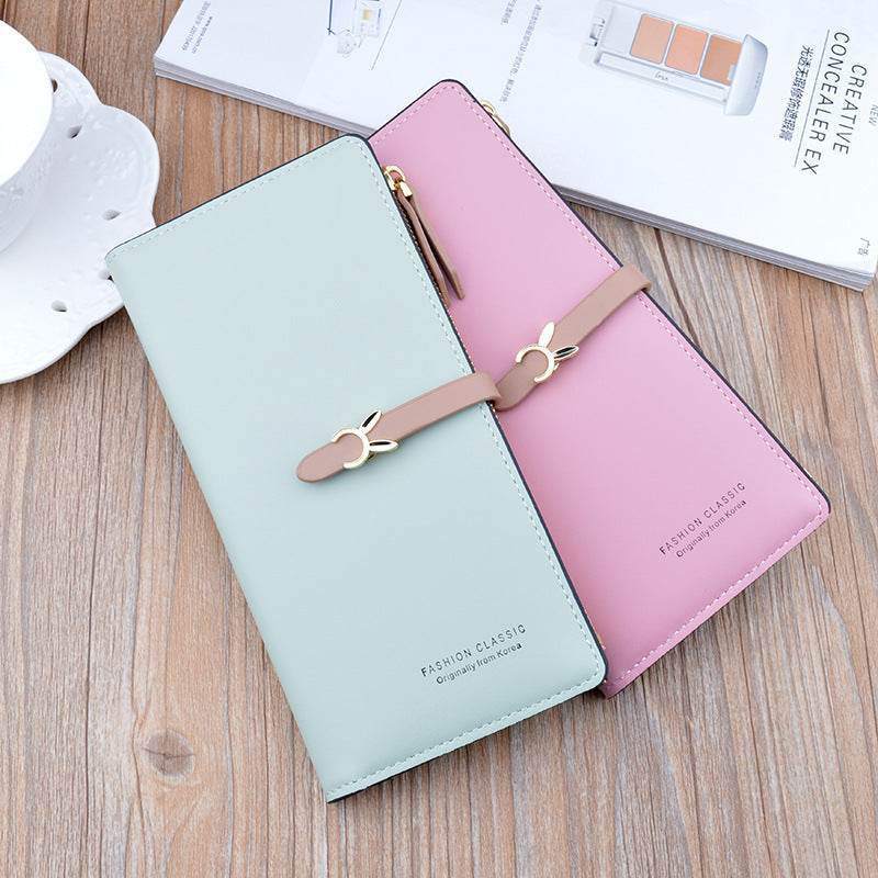 New Style Ladies Wallet Female Long Style Korean Student Fashion Zipper Buckle Thin Wallet Multi-Card Position Soft Wallet Card Case - MYLUXURY LANE ENTERPRISE