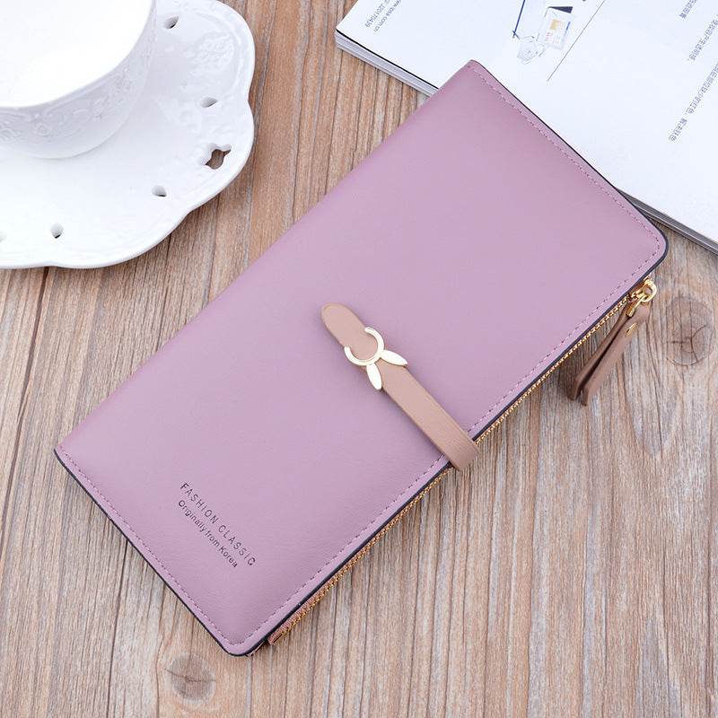 New Style Ladies Wallet Female Long Style Korean Student Fashion Zipper Buckle Thin Wallet Multi-Card Position Soft Wallet Card Case - MYLUXURY LANE ENTERPRISE