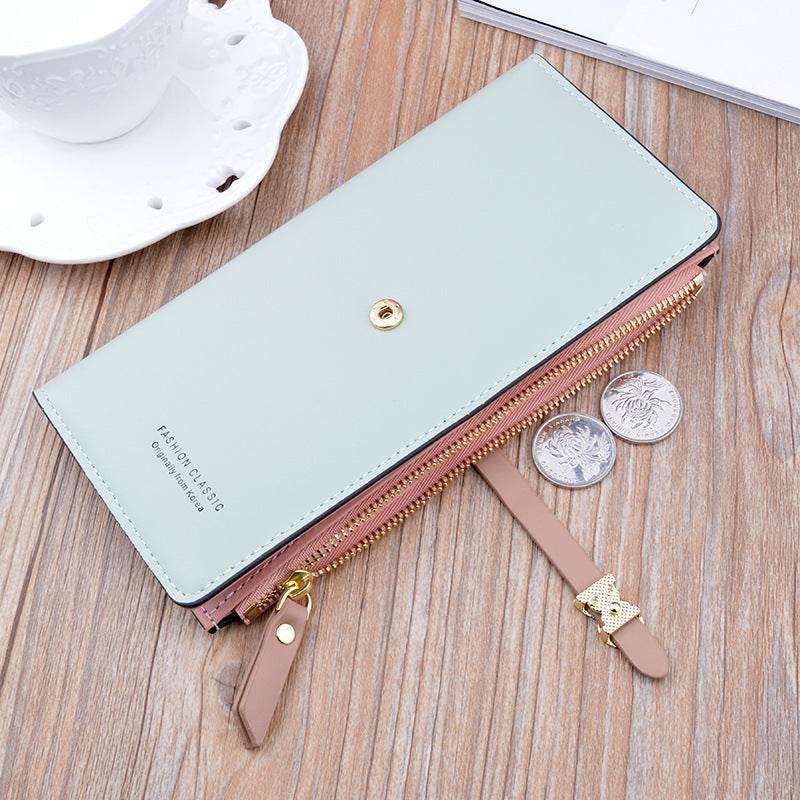 New Style Ladies Wallet Female Long Style Korean Student Fashion Zipper Buckle Thin Wallet Multi-Card Position Soft Wallet Card Case - MYLUXURY LANE ENTERPRISE