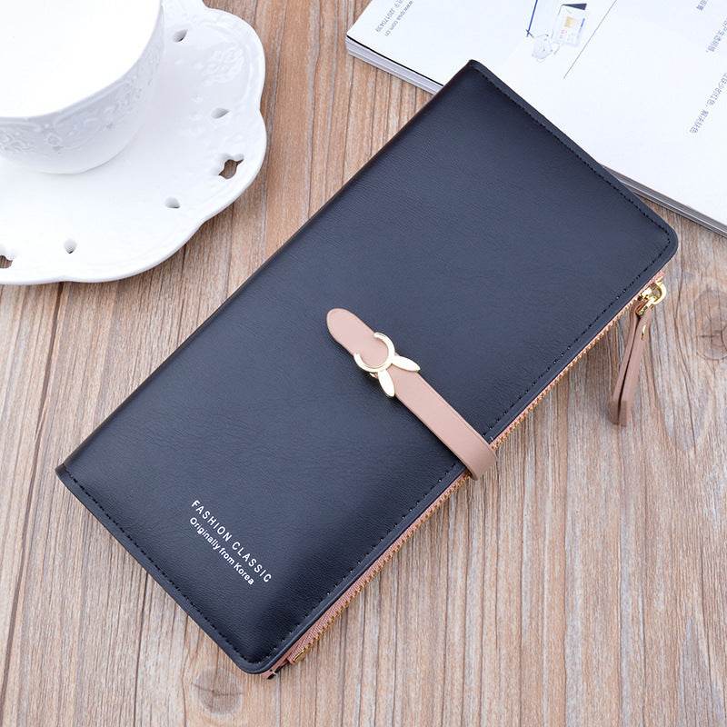 New Style Ladies Wallet Female Long Style Korean Student Fashion Zipper Buckle Thin Wallet Multi-Card Position Soft Wallet Card Case - MYLUXURY LANE ENTERPRISE