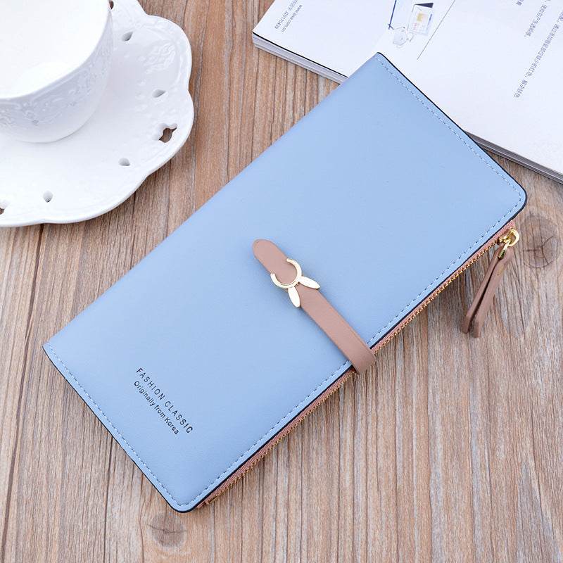 New Style Ladies Wallet Female Long Style Korean Student Fashion Zipper Buckle Thin Wallet Multi-Card Position Soft Wallet Card Case - MYLUXURY LANE ENTERPRISE
