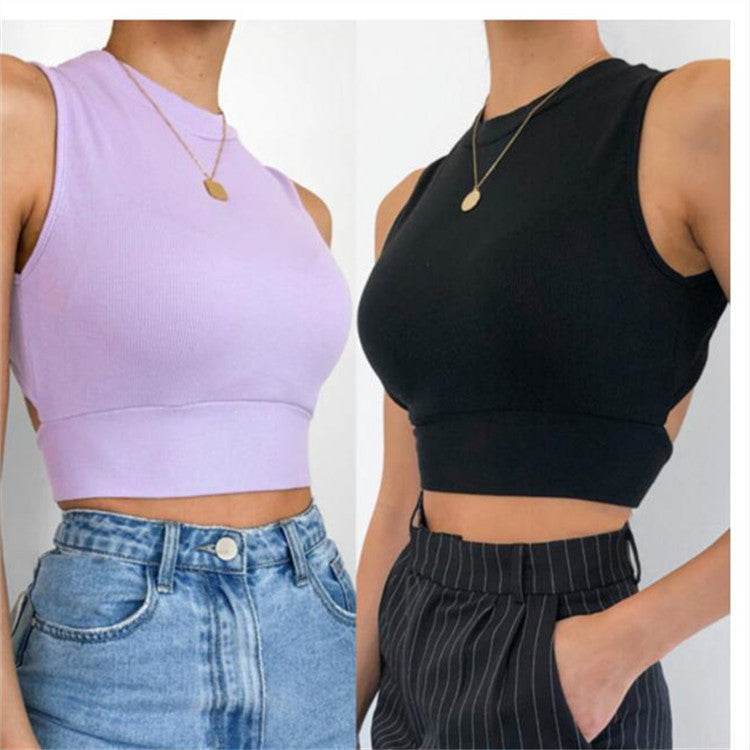 Women's Sleeveless Round Neck Tank Top With Cross Straps And Bow Tie With Back - MYLUXURY LANE ENTERPRISE