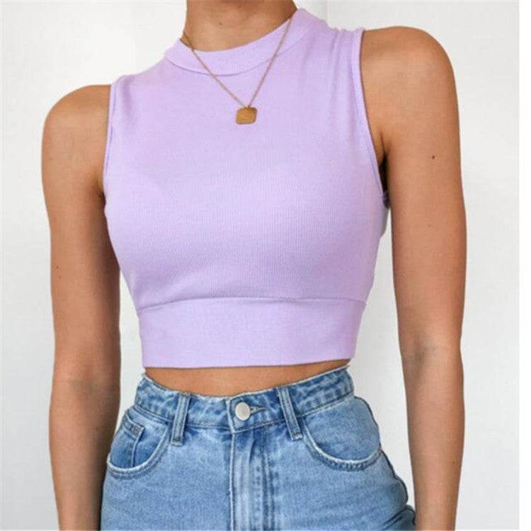 Women's Sleeveless Round Neck Tank Top With Cross Straps And Bow Tie With Back - MYLUXURY LANE ENTERPRISE