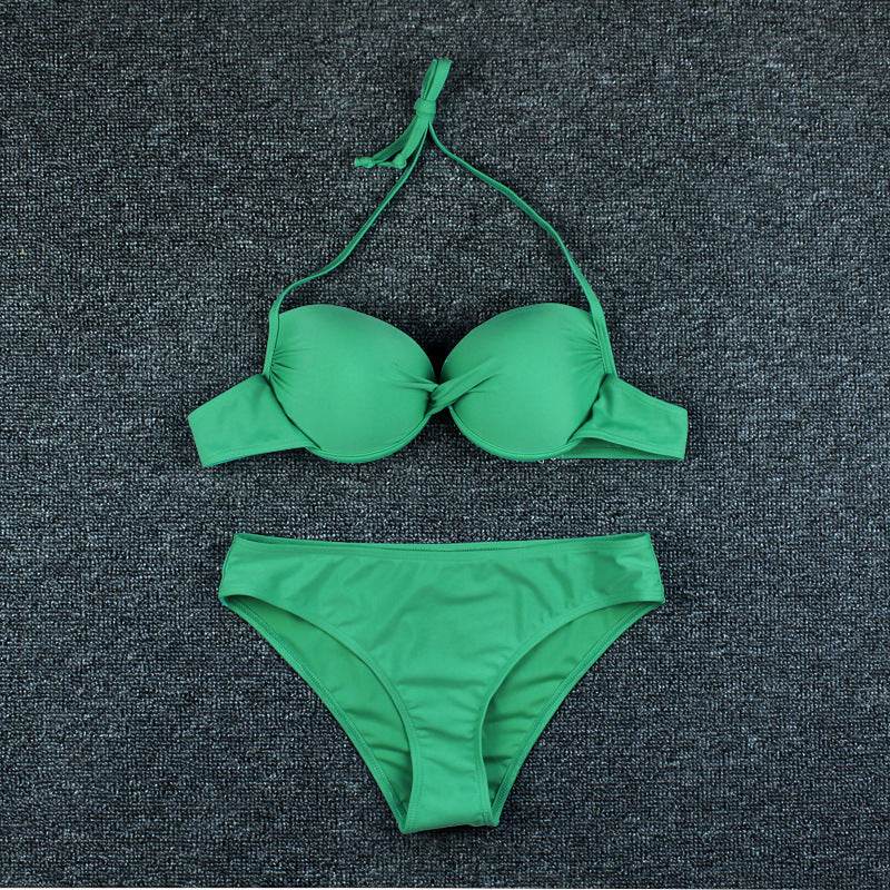 Solid Color Hard Bag Backless Bikini Swimsuit Women - MYLUXURY LANE ENTERPRISE