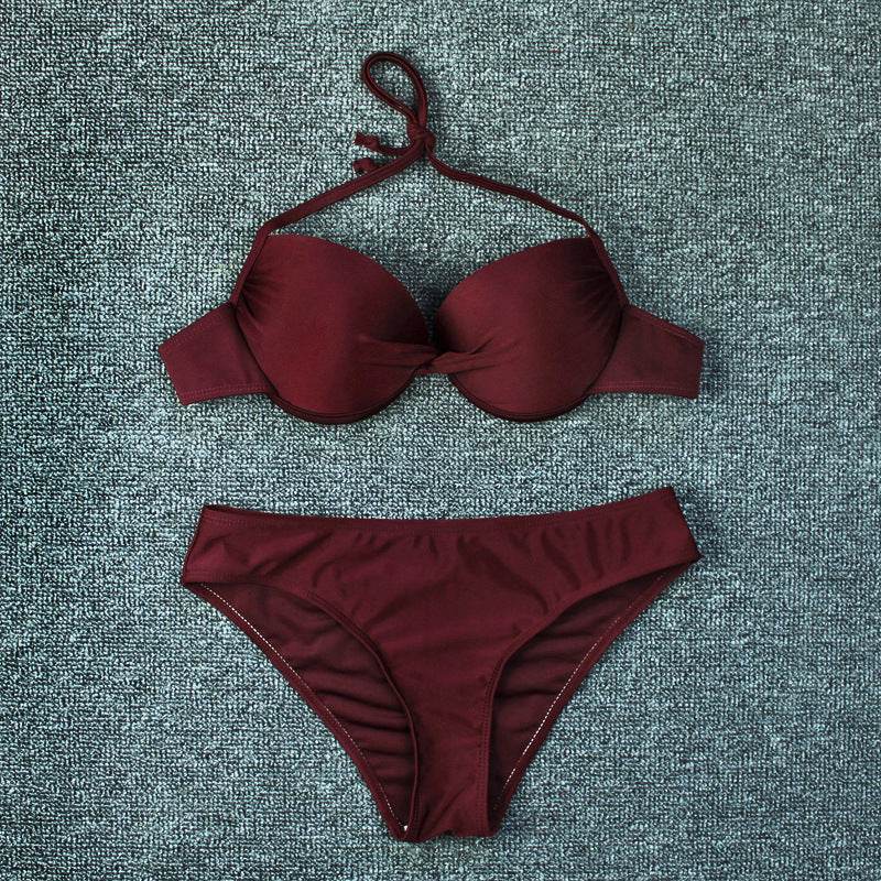 Solid Color Hard Bag Backless Bikini Swimsuit Women - MYLUXURY LANE ENTERPRISE
