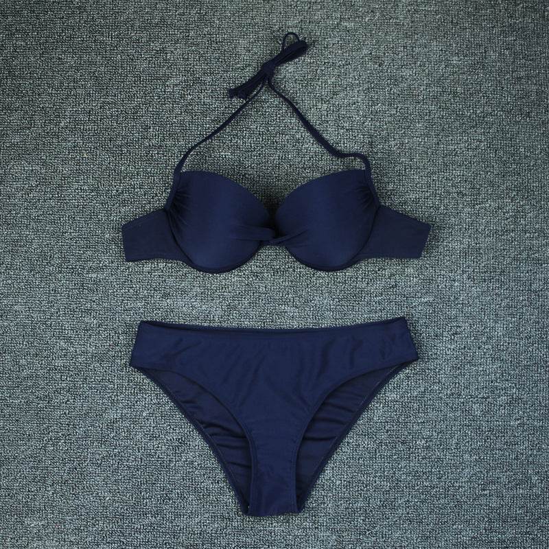 Solid Color Hard Bag Backless Bikini Swimsuit Women - MYLUXURY LANE ENTERPRISE