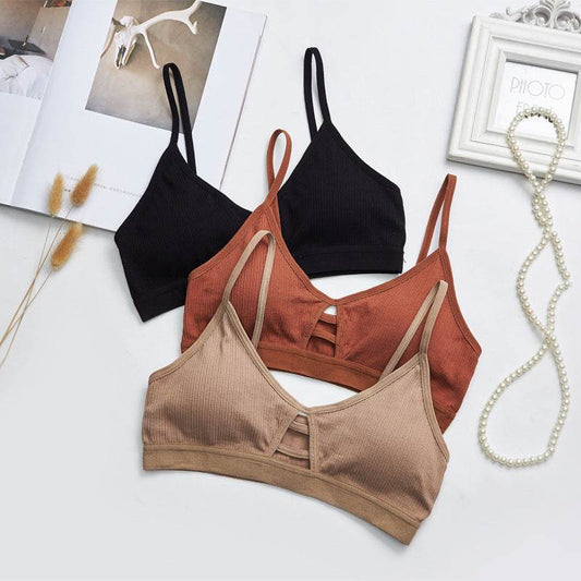 Cross Border New French Bra Rimless Sling Low Back Hollow Breathable Triangle Bra Seamless Bra Lady - MYLUXURY LANE ENTERPRISE