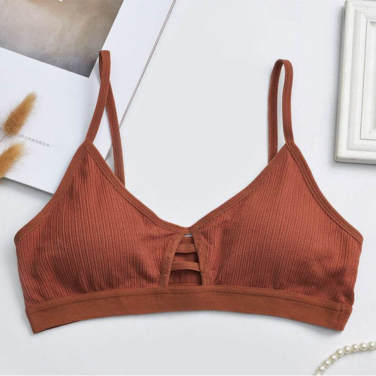 Cross Border New French Bra Rimless Sling Low Back Hollow Breathable Triangle Bra Seamless Bra Lady - MYLUXURY LANE ENTERPRISE