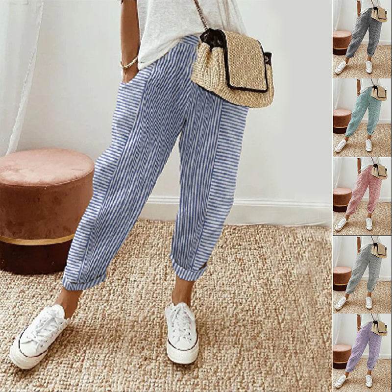 Women's Striped Print Trousers Summer Fashion Casual Loose Pants - MYLUXURY LANE ENTERPRISE