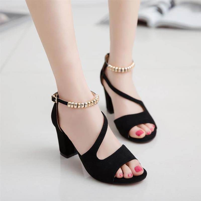One Word Buckle Mid-Heel Thick Heel High Heels Shoes Back Bag Heel Shoes - MYLUXURY LANE ENTERPRISE