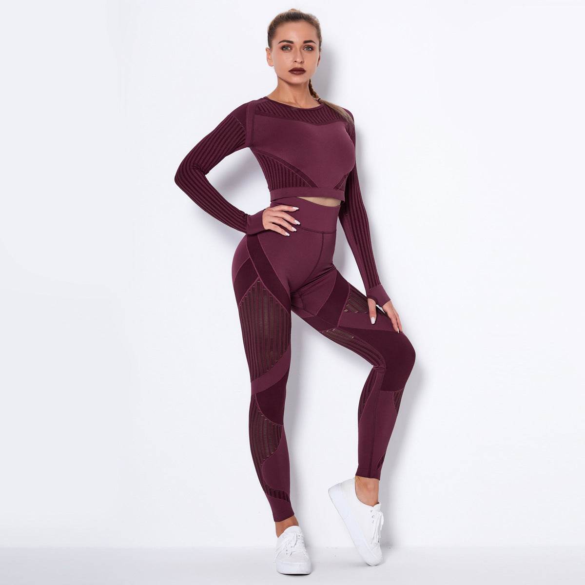 Seamless Knitted Absorbent Yoga Long-Sleeved Suit Yoga Wearsuit - MYLUXURY LANE ENTERPRISE