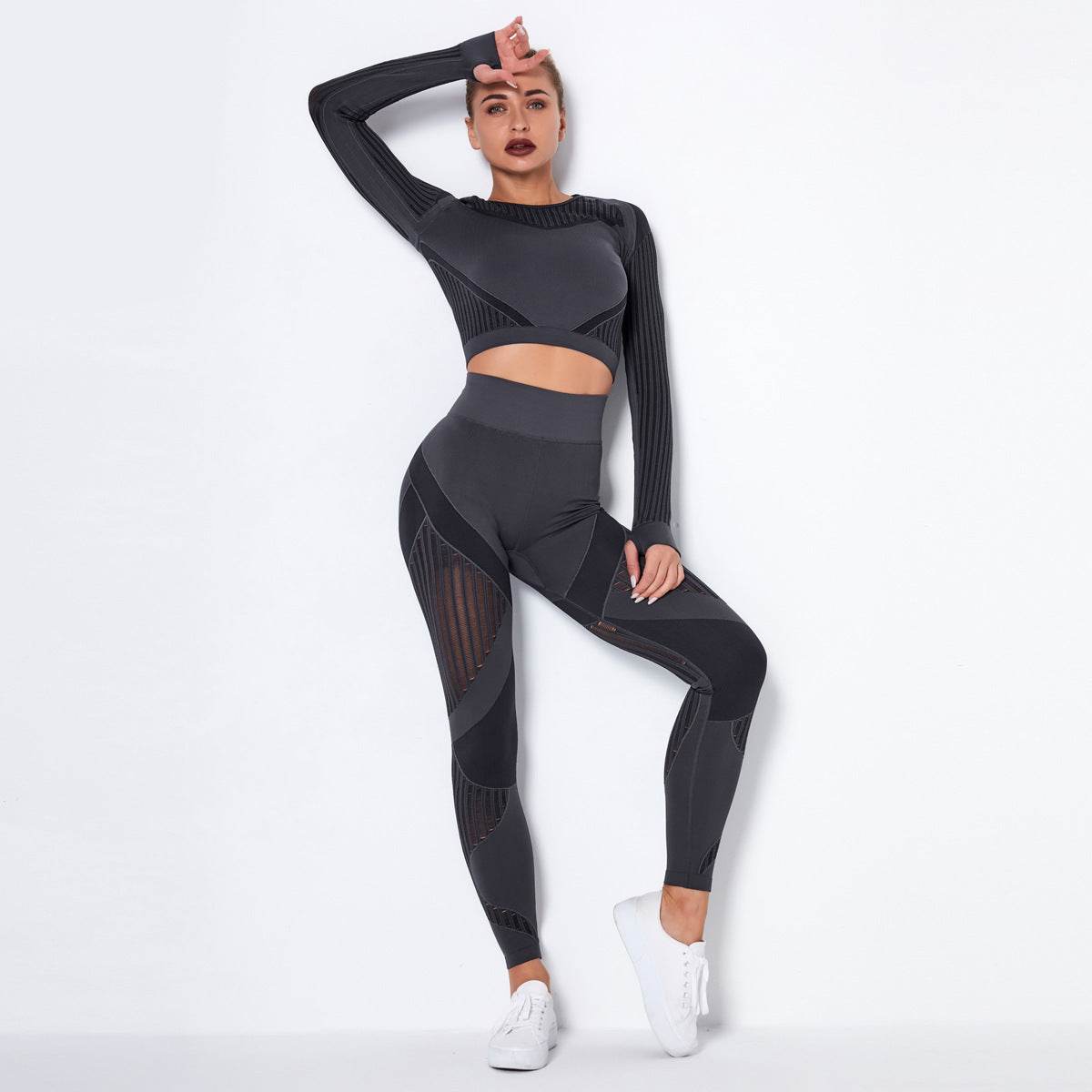 Seamless Knitted Absorbent Yoga Long-Sleeved Suit Yoga Wearsuit - MYLUXURY LANE ENTERPRISE