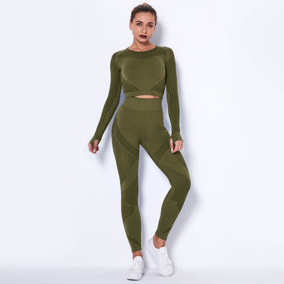Seamless Knitted Absorbent Yoga Long-Sleeved Suit Yoga Wearsuit - MYLUXURY LANE ENTERPRISE