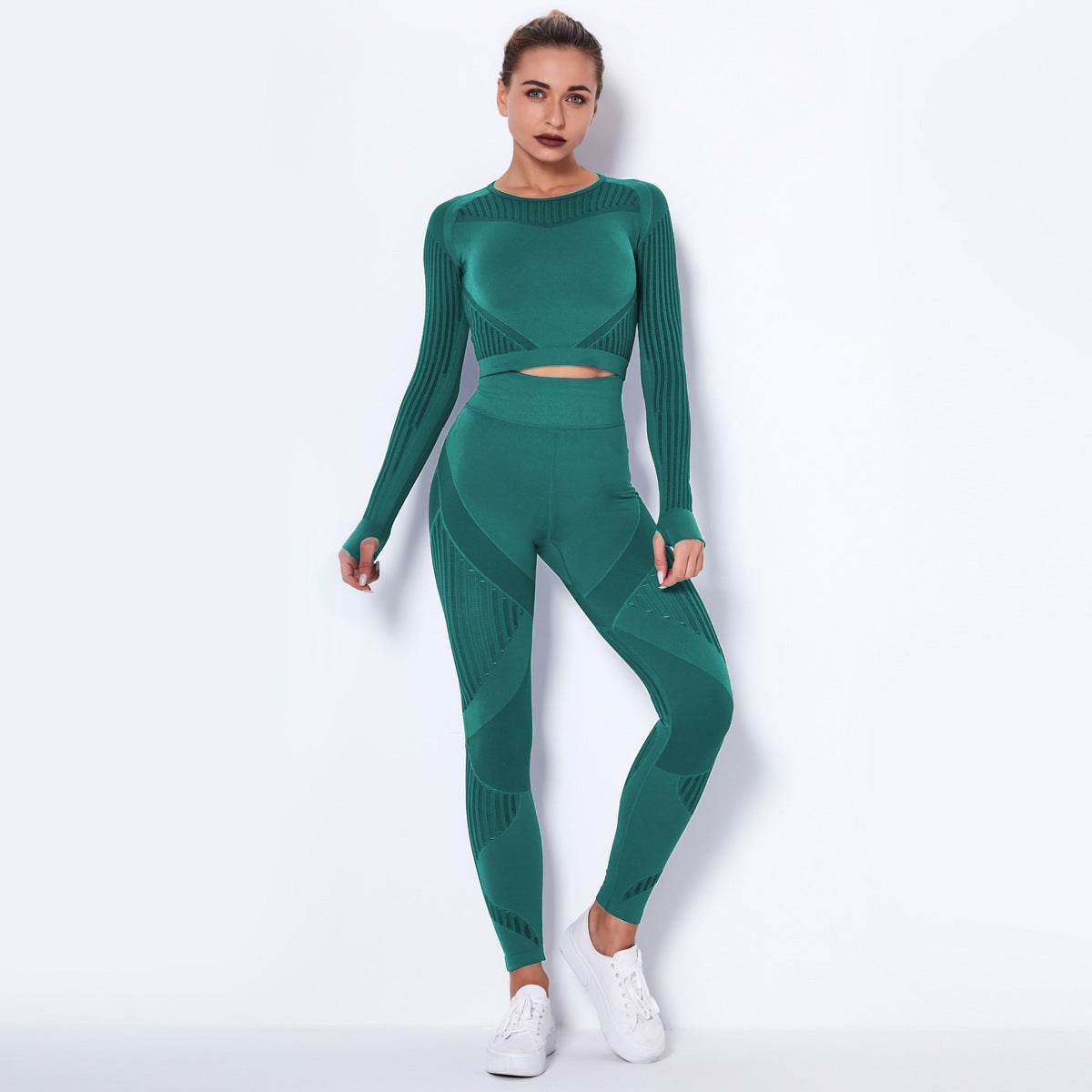 Seamless Knitted Absorbent Yoga Long-Sleeved Suit Yoga Wearsuit - MYLUXURY LANE ENTERPRISE