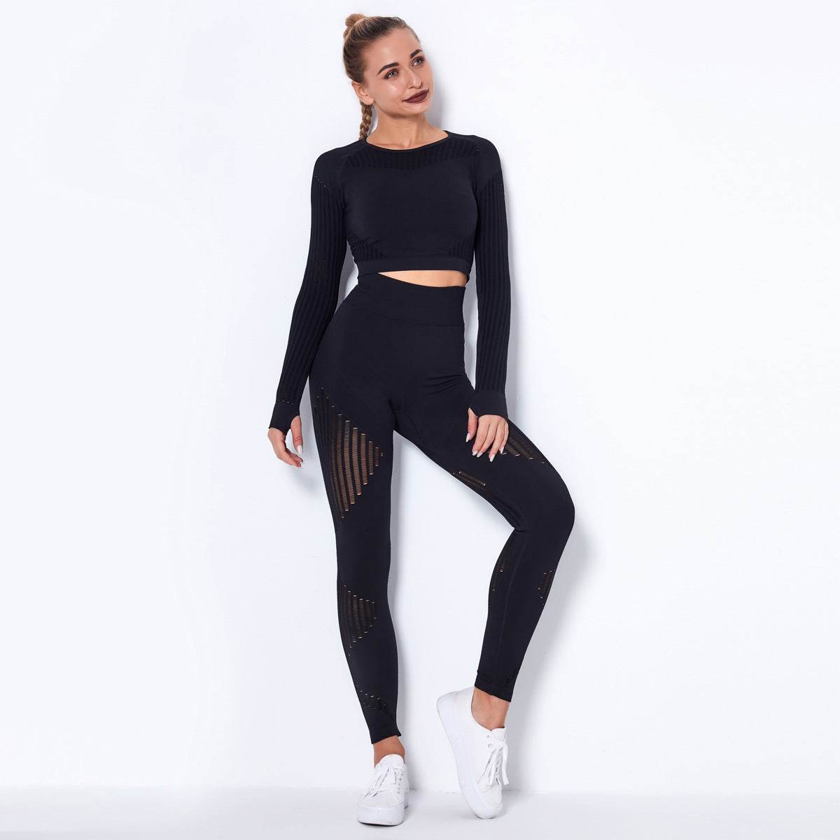 Seamless Knitted Absorbent Yoga Long-Sleeved Suit Yoga Wearsuit - MYLUXURY LANE ENTERPRISE