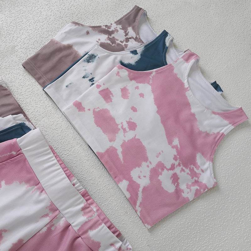 European And American Style Tie-Dye Sports Shorts Suit Running Quick-Drying Solid Color Yoga Fitness Suit - MYLUXURY LANE ENTERPRISE