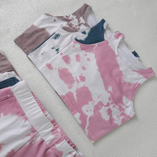 European And American Style Tie-Dye Sports Shorts Suit Running Quick-Drying Solid Color Yoga Fitness Suit - MYLUXURY LANE ENTERPRISE
