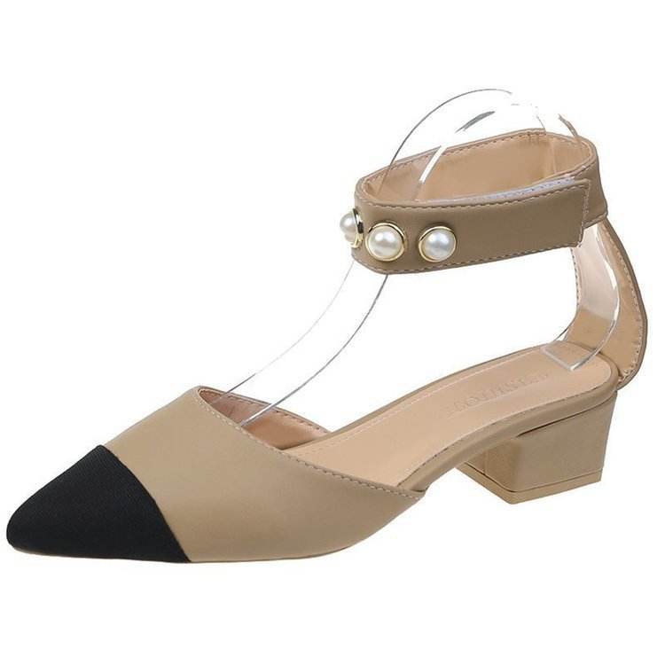 Womens Pumps Shoes Dorsay Ankle Strap Square Heels Pointed Toe String Bead Sweet Strap - MYLUXURY LANE ENTERPRISE