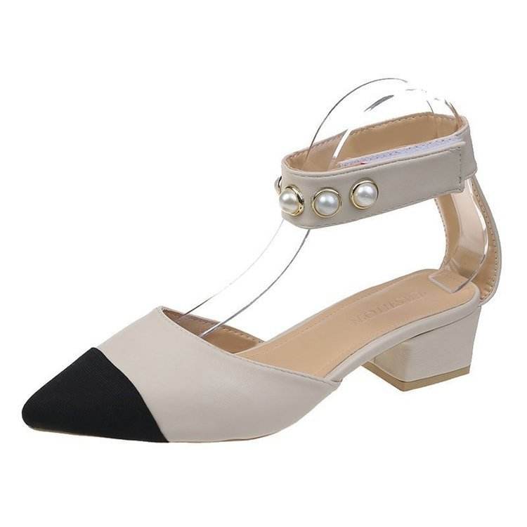 Womens Pumps Shoes Dorsay Ankle Strap Square Heels Pointed Toe String Bead Sweet Strap - MYLUXURY LANE ENTERPRISE