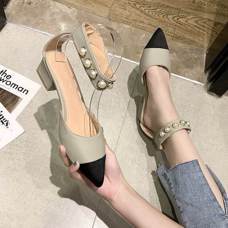 Womens Pumps Shoes Dorsay Ankle Strap Square Heels Pointed Toe String Bead Sweet Strap - MYLUXURY LANE ENTERPRISE