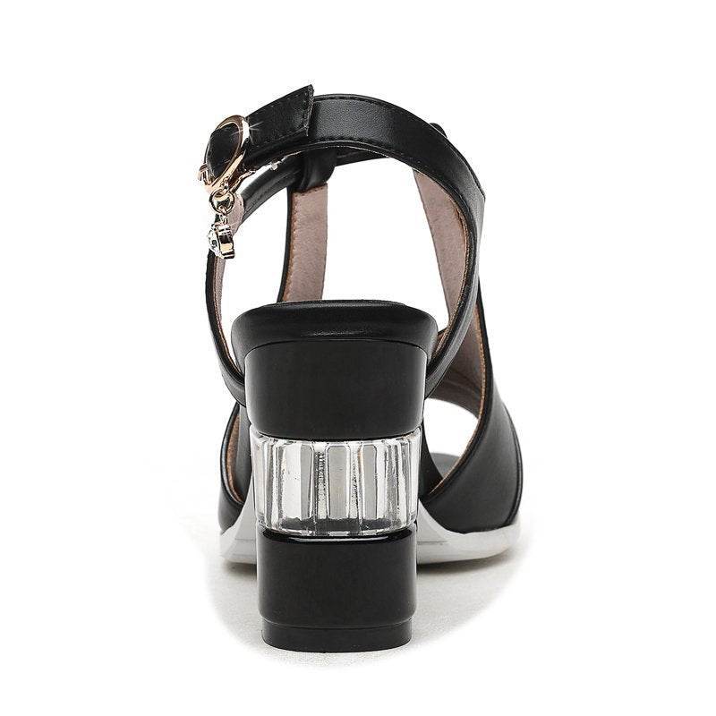 One Word Strap Toe High Heels Women Thick Heels - MYLUXURY LANE ENTERPRISE