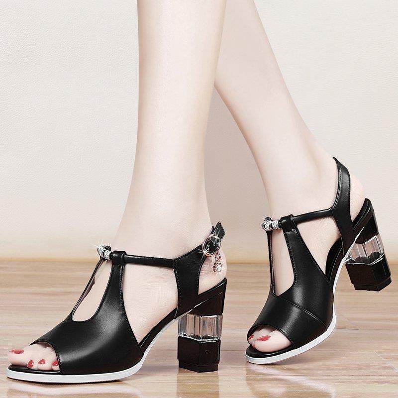 One Word Strap Toe High Heels Women Thick Heels - MYLUXURY LANE ENTERPRISE